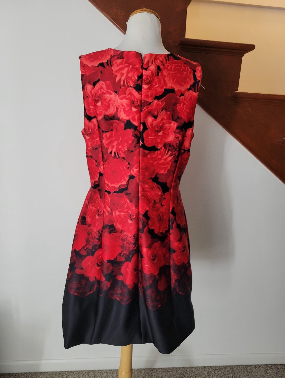 Calvin Klein Black Mini Dress with Red Floral Print Size 14 - Picture 6 of 8